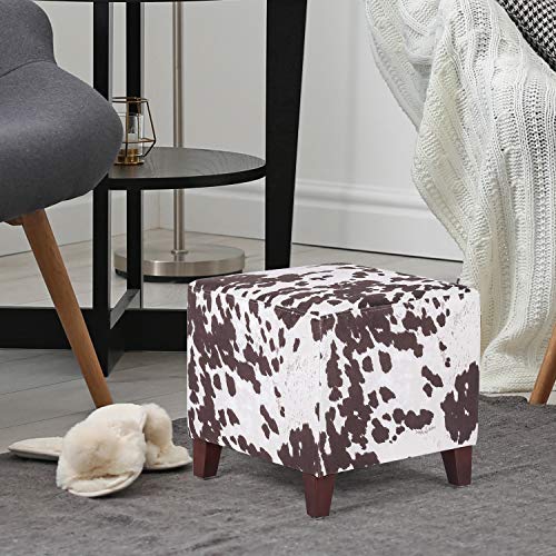 Adeco-Small-Foot-Stool-Ottoman-163-Linen-Cube-Ottoman-Foot-Rest-with-Wood-Legs-Upholstered-Ottomans-Footstool-for-Living-Room-Bedroom-Couch-Cow-Print Adeco Small Foot Stool Ottoman 163 Linen Cube Ottoman Foot Rest with Wood Legs Upholstered Ottomans Footstool for Living Room Bedroom Couch Cow Print