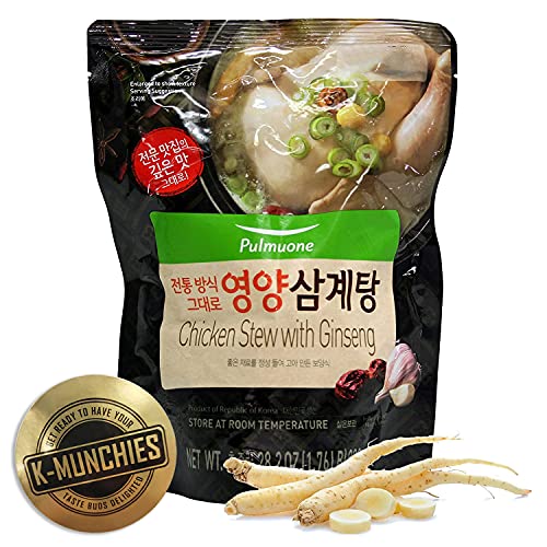 Pulmuone Korean Ginseng Chicken Stew - 800 grams Instant Samgyetang with Traditional Korean Herbs and Spices - Easy to Cook Herbal Chicken Soup with Whole Chicken - Stove or Microwave Reheating