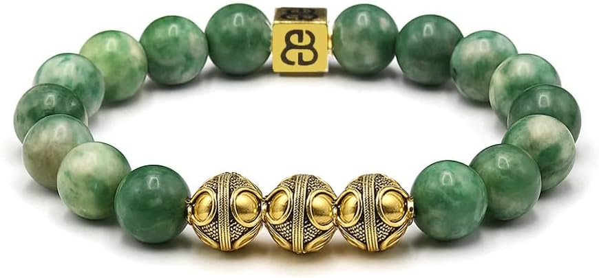 Kartini Studio Men's Jade Bracelet, Natural Qinghai Jade and Gold Bracelet, Men's Bracelet, Quality Bead Bracelet for Man