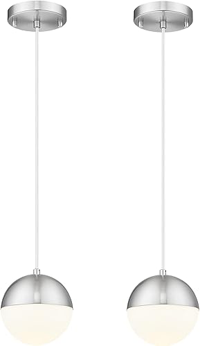 Miniatura 26 de LMS LMS-186BNC - Moderna lámpara colgante de 1 luz, lámpara colgante de isla de cocina de níquel cepillado con vidrio de globo transparente, varilla