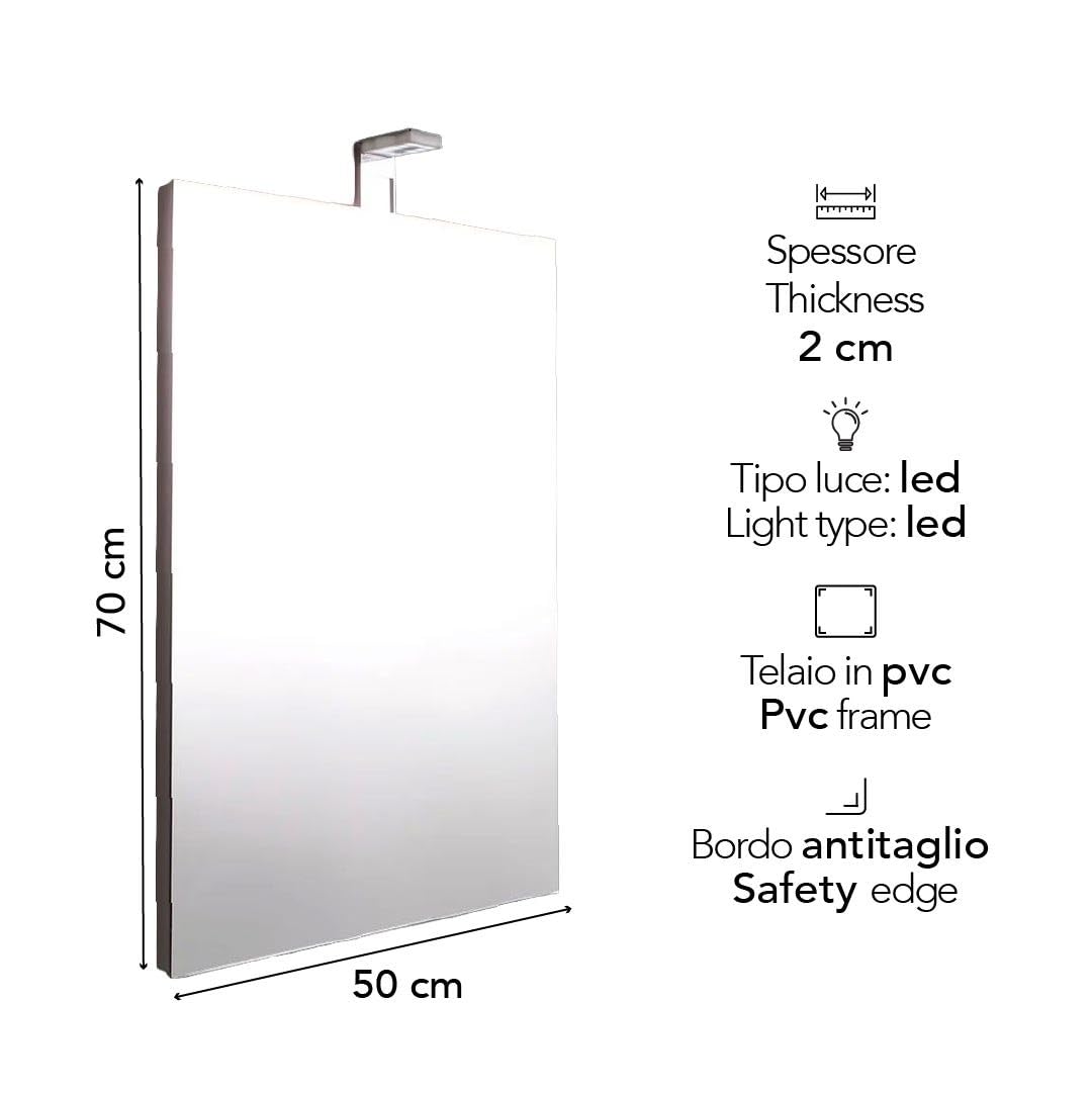 Kiamami Valentina - Specchio Rettangolare Cm 50X70 Reversibile Completo Di Lampada Led