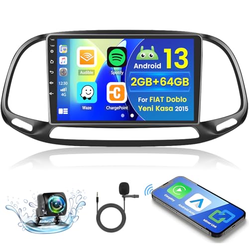 2+64GB Android 13 Radio Coche para FIAT Doblo/Yeni Kasa 2015 Radio Carplay Android Auto Inalámbrico, IPS 9' Pantalla Táctil con Cámara Trasera, Bluetooth Manos Libres, Navegación GPS
