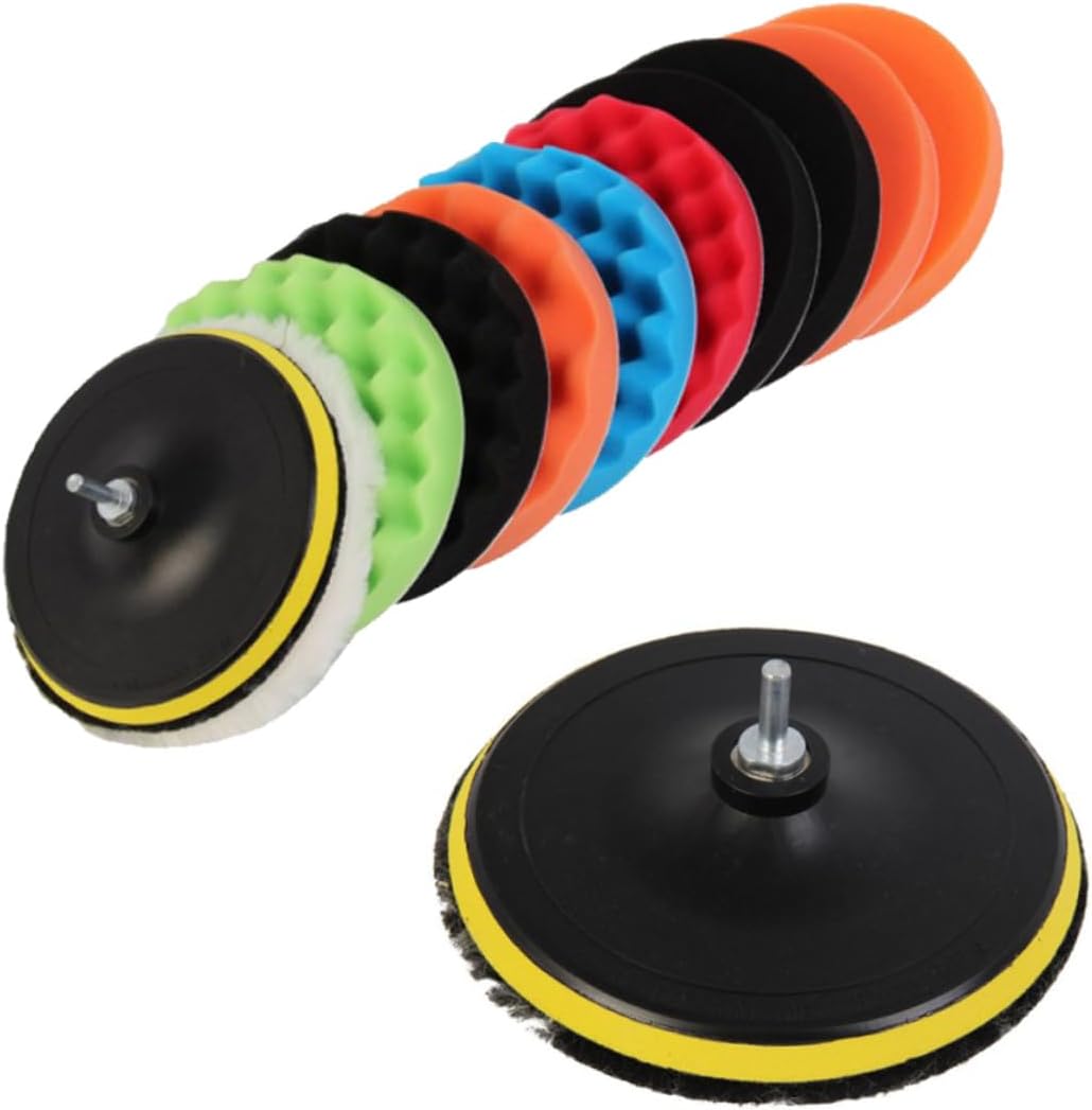 Mobestech 12pcs Buffing Sponge Polishing Pad Kit Self-Adhesive Wool Disc Set for Car Waxing Polishing and Detailing Compatible Buffing Pads for Professional Finishing