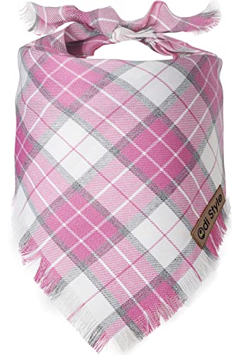 Odi Style Dog Bandanas Large - Dog Accessories for Large Dogs, Plaid Dog Bandana, Handkerchief, Scarf, Gift for Medium Large Breed Boy Girl Dogs Puppies Pets, Pink and White, One Piece (Pink)