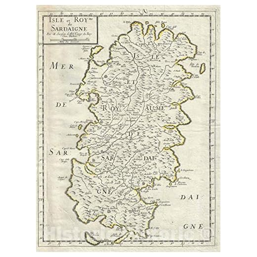 Historic Map : The Island of Sardinia, Italy, Sanson, 1658, Vintage Wall Décor : 24in x 30in