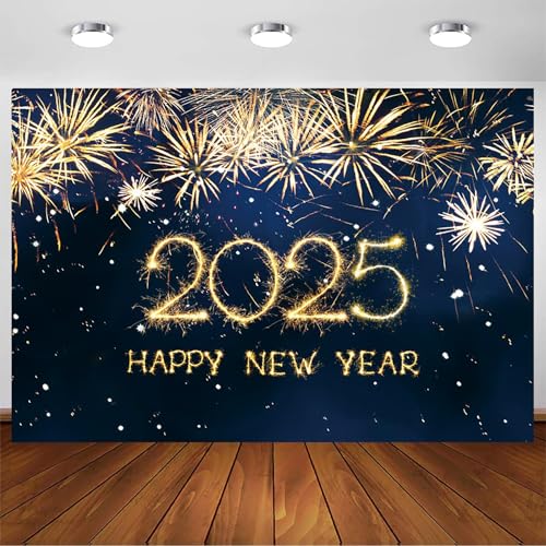 dnldliq 20x10ft Happy New Year 2025 Backdrop Beautiful Gold Fireworks Blue New Year Photography Background New Year Eve Family Friends Holiday Party Decorations Banner Supplies Photo Booth Studio - Image 7