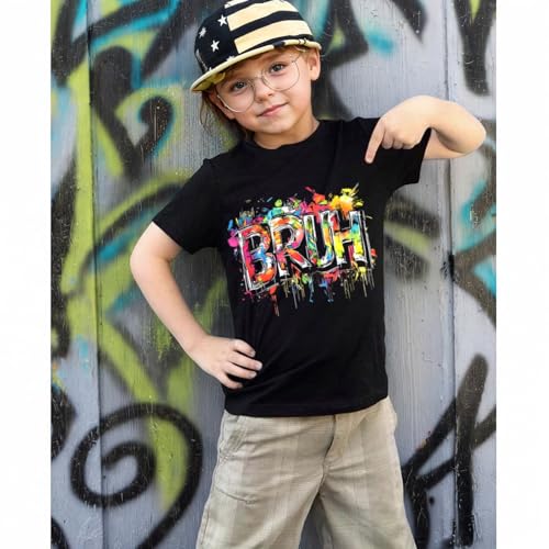 Boys Bruh Shirt Funny Saying T-Shirts for Kids Athletic Graffiti Graphic Tshirt Cool Street Art Letter Printed Tee Top2