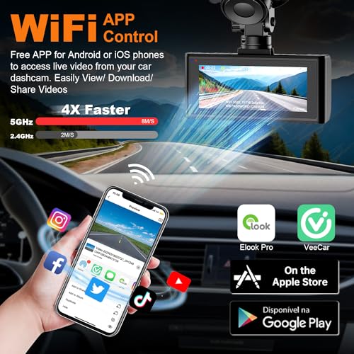 Dash Cam Front and Rear, 4K+1080P Dual Dash Camera for Cars with WiFi & GPS, Dashboard Camera Dashcam with App Control, Free 64GB Card, 170° Wide Angle, G-Sensor, Loop Recording, 24H Parking Mode - Image 4