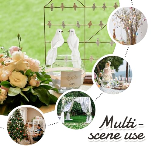 BETESSIN 4Pcs Künstliche Taube Vogel Deko Figuren Künstliche Vögel Deko mit Clip Weiß Vogelfigur mit Halterungsklammer Mini Vogel Dekofigur für Garten Frühling Deko Party Dekoration