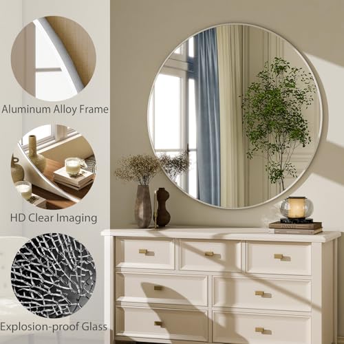 Image of HARRITPURE Round Mirror 30 White Wall Mounted Circle Mirrors
