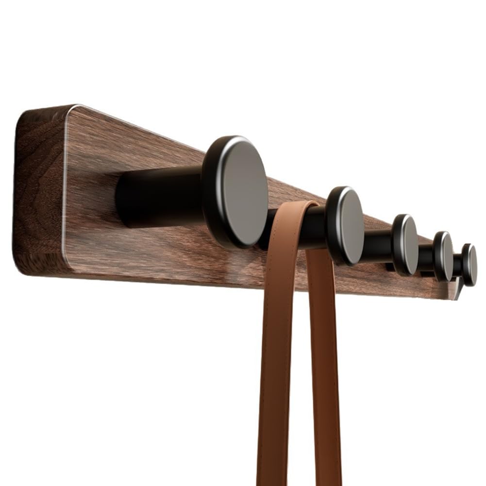 CTRLZS Aluminum No-Drill Walnut Solid Wood Space for Hallway Hanging Black Walnut Coat Hooks, Hat Hooks, Bathroom Hangers
