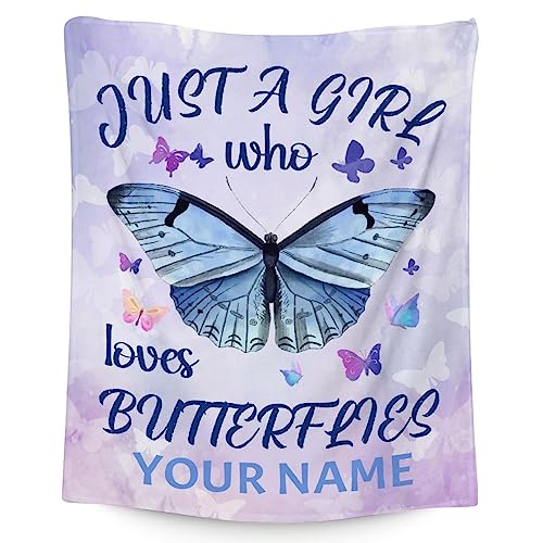Personalized Butterfly Blanket Gifts with Name - 30"x40" Cute Throw for Women, Girls - Purple Soft Fuzzy Blankets for Couch & Office