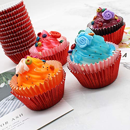 Image of Red Foil Cupcake Liners,GOLF Standard Size Red Foil Cupcake Liners Wrappers Metallic Baking Cups,Muffin Paper Cases, 500 Pack