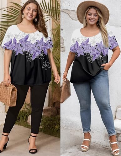 IN'VOLAND Plus Size Women's Tops Tunic Short Sleeve Crew Neck Shirts Casual Soft Blouse4