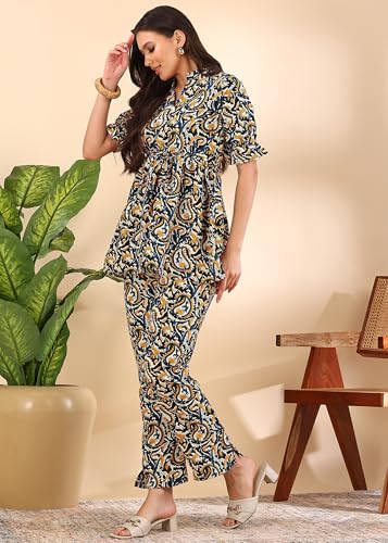 Image of JUSTHER Women's Co-ord Set | Shirt Top & Bottom Pant | Stylish Matching Set | Comfortable Fit Wear | Trendy Look Styling | Easy Movement | Perfect for Casual