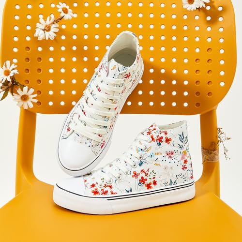 Image of yageyan Womens High Top Canvas Sneakers Fashion White Shoes for Women