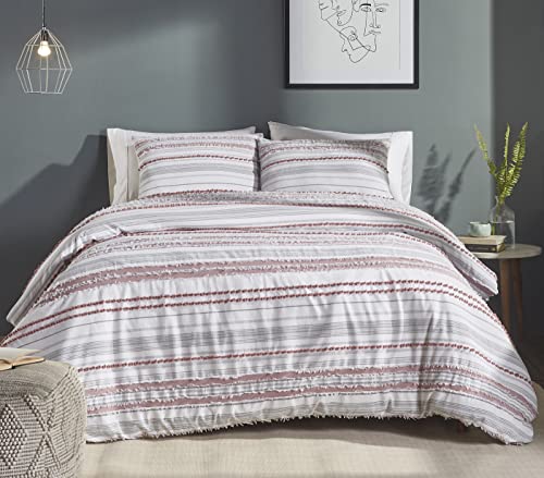 Better Trends Diana Streifen Bettdecke Baumwolldecke mit Bommel und Streifen Design Bohemian und Shabby Chic Bettwäsche Doppelbett Blush, 68 x 91 cm Cover