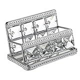 Hipiwe Crystal Business Card Holder Stand with Big Square Crystal and Mirror Base, Silver Name Card Display Organizer for Office Desktop Countertop, Fit 50Pcs Business Card