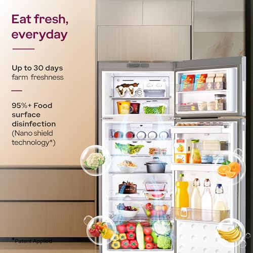 Image of Godrej 308 L 2 Star | 4-In-1 Convertible Technology | AI Powered | 360 Cooling | 95%+ Food Surface Disinfection | Inverter Frost Free Double Door Refrigerator (RF EON 331B RCIT ST RH, Steel Rush)