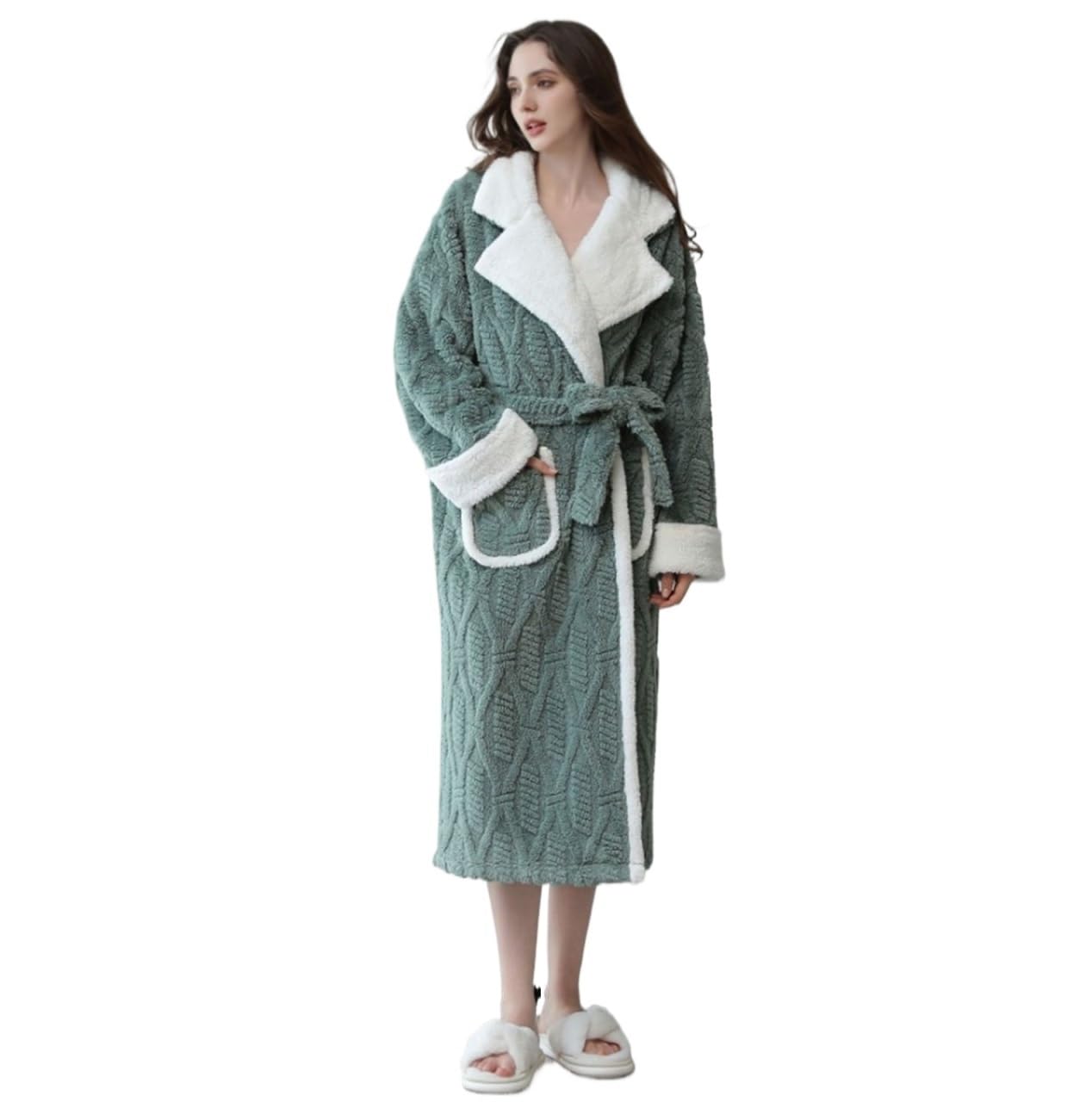 Albornoz Para Viajes Piscina Batas De Mujer Albornoz Solapa Spa Felpa Casa For Con Bolsillos For Cinturón Ropa De Dormir(Grün,XL)