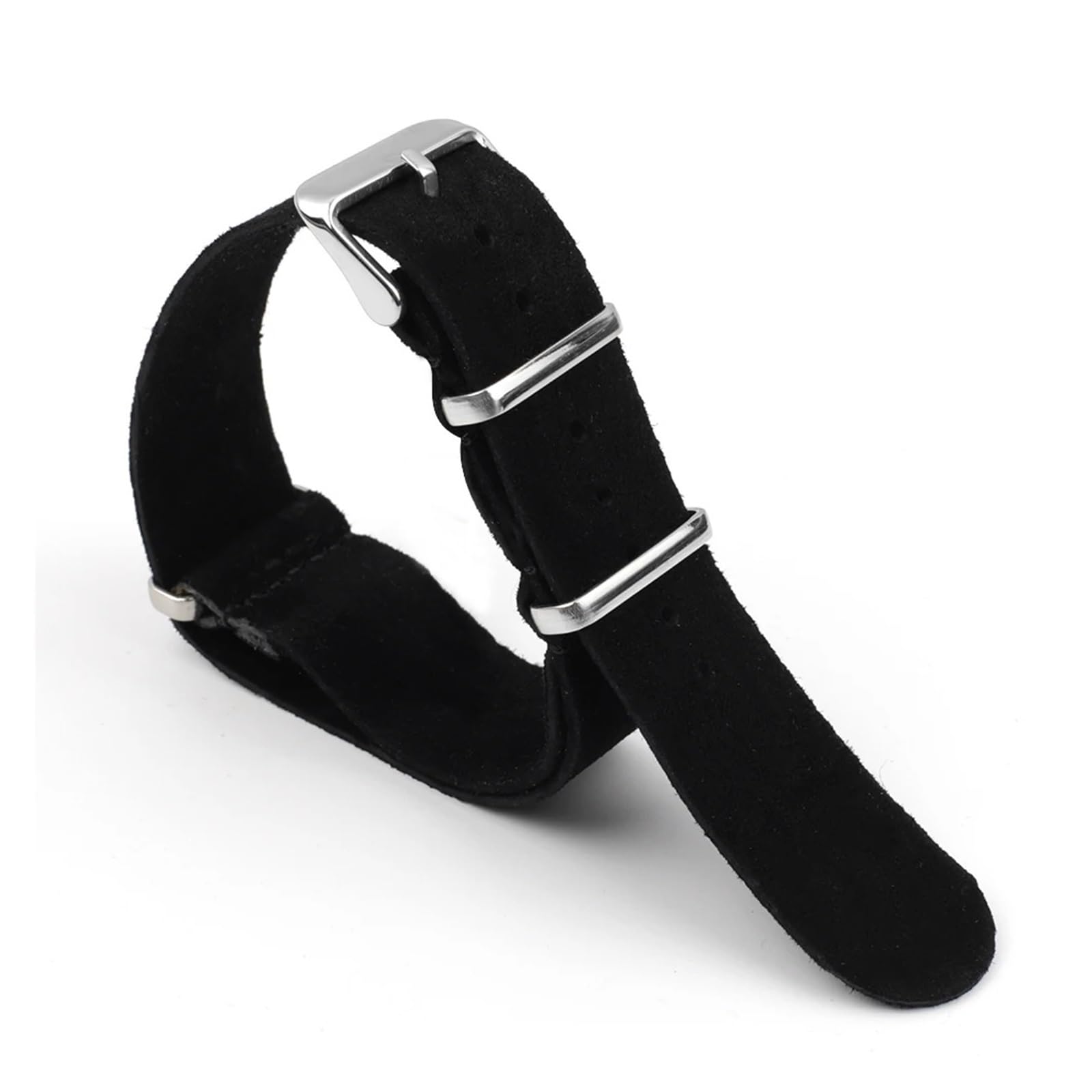 Zamszowy skórzany pasek do zegarka 18 mm, 20 mm, 22 mm, 24 mm, miękki pasek, zapasowy pasek, srebrna kwadratowa klamra, akcesoria, czarny, 22 mm