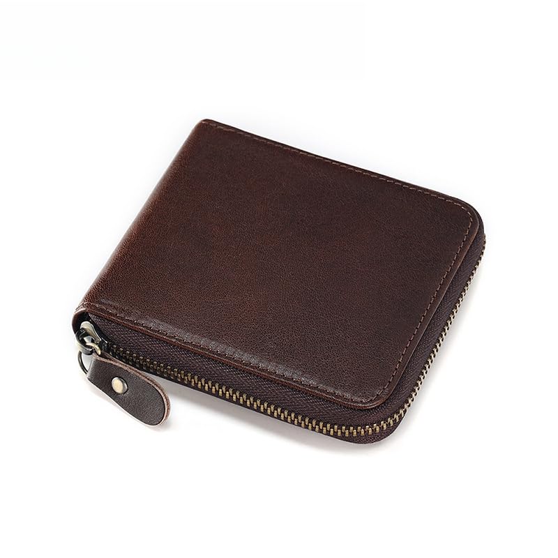 Genuine Leather Bifold Wallet for Men, Elegant Zip Around Design with RFID Blocking (Brown)