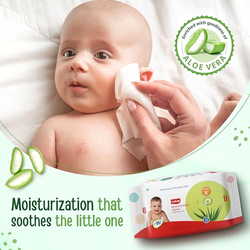 Image of LuvLap Moisturising Wet Wipes Without Lid for Baby Skin, Enriched with Aloe Vera, Vitamin E & Chamomile Extract, pH Balanced, Dermatologically Safe, Paraben & Sulphate Free, 72 Wipes, Pack of 5