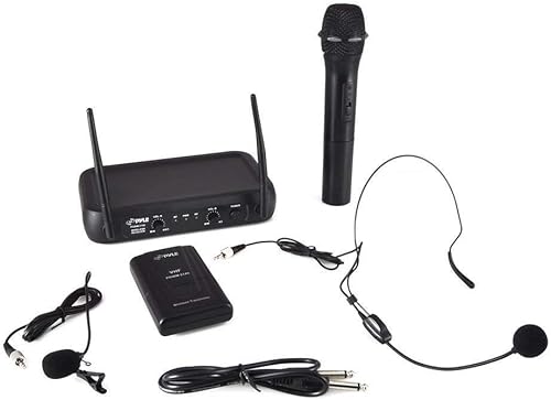 PYLE Lavalier, Headset Mics, Transmitter, Receiver-for PA, Karaoke Dj Party, Black, One Size (PDWM2140)