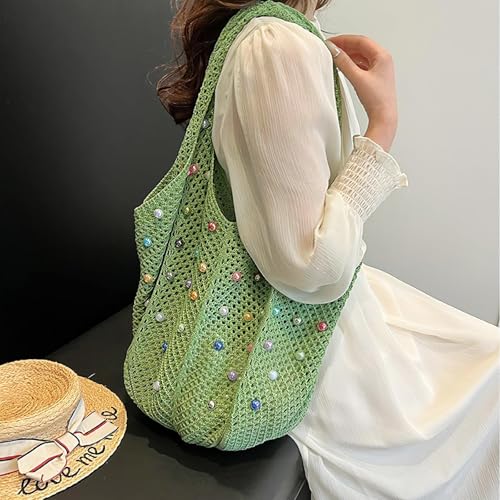 Image of Crochet Tote Bag for Women Mesh Summer Beach Bag Large Knitted Bag Woven Shoulder Handbag Vacation Aesthetic Hobo Bag Travel