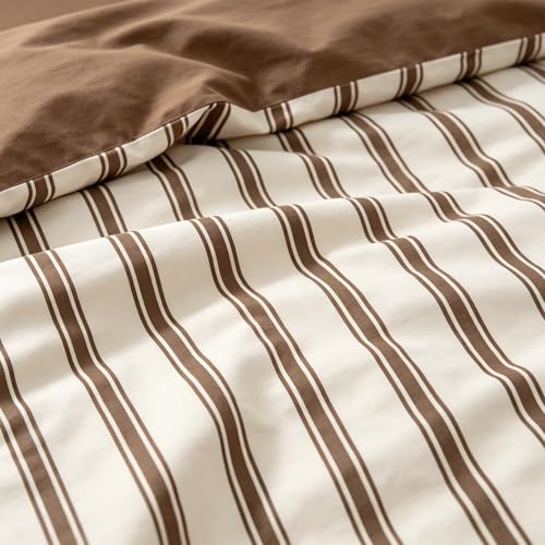 Image of Nayoroom Striped Duvet Cover Queen Reversible Beige Brown Stripe Bedding