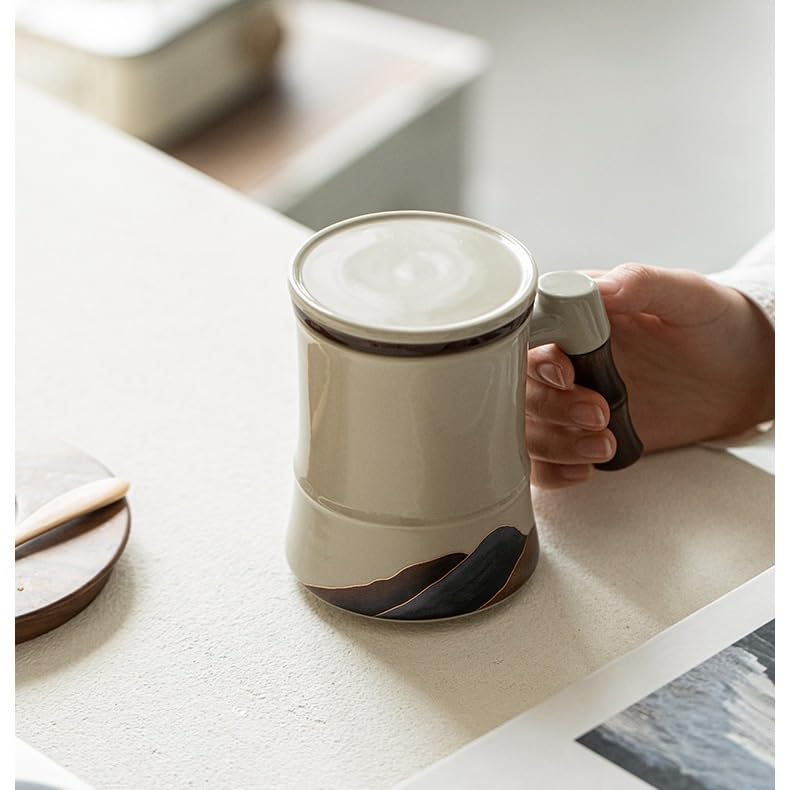 Tasse à thé Tasse à thé en céramique Grasswood Ash avec filtre et couvercle Récipient de trempage