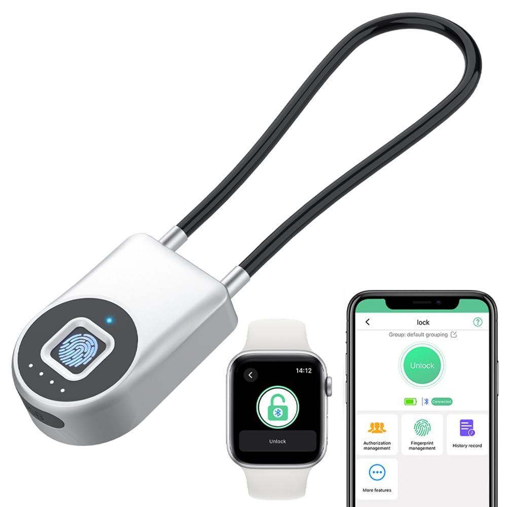 eLinkSmartFingerprint Fridge Lock Cabinet Lock Cable Padlock for French Door Refrigerator Child Proof Waterproof 1000+ App Users 6 inch Steel Cable Lock for Gym Locker Cupboard Luggage (22cm)