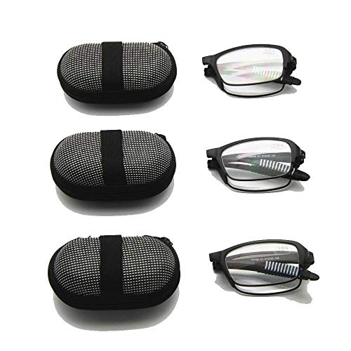 3 Paar Pack Mini Lesebrille zusammenklappbar, mit Etui, 1,0 bis + 3,5 Herren Frauen faltbar Alterssichtigkeit mit Pocket Reader