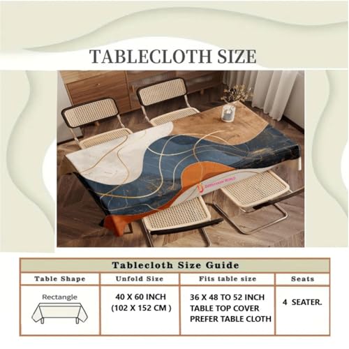 Image of DARSHANAM WORLD Mid-Century Modern Geometric 4 Seater Tablecloth - Waterproof & Spill-Proof Fabric, Abstract Pattern Design, Washable Decorative Table Cover for Dining Room, Kitchen. (Wave Italian)