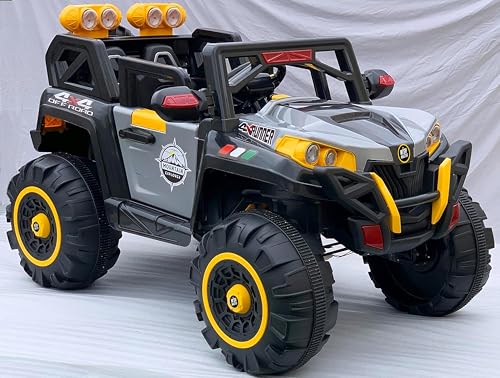 Image of Driving EV Cars for 1, 2, 3, 4, 5, 6 Years | Remote + Steering + Mobile App Control | Kids Jeeps (Jumbo Size KAB2188 [1-8 Year Kids], Silver /Yellow)