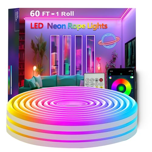 Bvokon 18M Neon Rope Lights,Flexible Led Rope Light Control with App/Remote,Multiple Modes,Music Sync,IP65 Outdoor RGB Led Strip Lights Waterproof