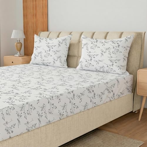 Image of LINENWALAS 100% Cotton Percale Standard Size Pillow Case Set of 2, Crisp and Cooling 300 TC, Premium Cotton Printed Bed Pillow Covers (18x28 inch, Grey Monochrome)