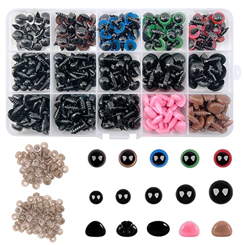 iTYOOS 280 Stück Bunte Sicherheitsaugen und Sicherheitsnasen mit Unterlegscheiben Bunte Plastik Puppenaugen und Nasen für Puppe, Plüschtier und Teddybär Basteln Cover