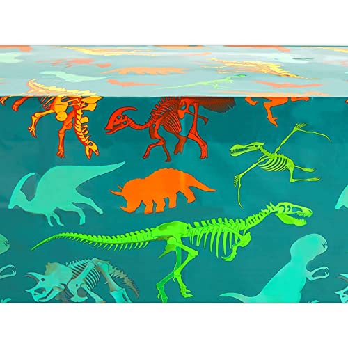 Image of BLUE PANDA Dinosaur Tablecloths for Birthday Party - 54 x 108 in, Green, Pack of 3, Disposable Plastic - Dinosaur Birthday Tablecloth - Disposable Table Covers for Baby Shower Decor