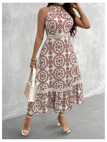 Image of Floerns Women's Plus Size Boho Sleeveless Halter Neck Tie Back A Line Long Dress