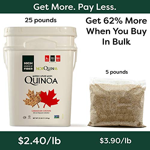 NorQuin Golden Quinoa Pail 252 Servings / 25 lbs - Big Bulk Bucket Great For Food Storage, Restaurants & Wholesale - Perfect Rice & Grain Alternative - Kosher Certified, Gluten Free, Non-GMO