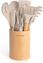 CREATE/Set de utensilios arena y madera / 11 utensilios, silicona y madera de haya, libres de BPA, resistente al calor hasta 230°C