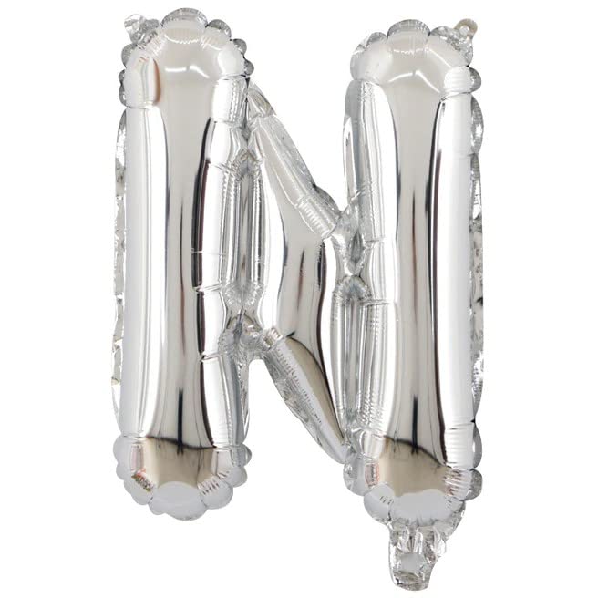 Bubble Trouble® English Alphabet Letters A-Z and Numbers 0-9 in 16 inch SilverFoil Letter Balloons for Party Decoration Select & Make Your Own Custom Phrase Silver Foil Letters (Letter "N" Silver)