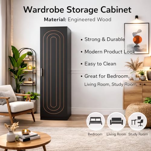 Image of Spyder Craft Arceus Single Door Engineering Woo Wardrobe for Clothes, Stylish Cupboard for Bedroom, Multi-Utility Design with Multirack Storage, Engineered Wood