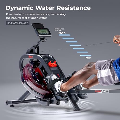 Sunny Health & Fitness Phantom Hydro Smart Water Rowing Machine with Dynamic Real-Time Resistance, Foldable 300 LB Capacity Rower with Bluetooth Connectivity and Extra Long Slide- SF-RW5910SMART by Sunny Health & Fitness - Image 2