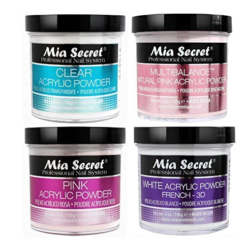 Mia Secret Acrylic Powder 4 Pc Set - 4 Oz. Clear/Natural Pink/Pink/White #TOP21