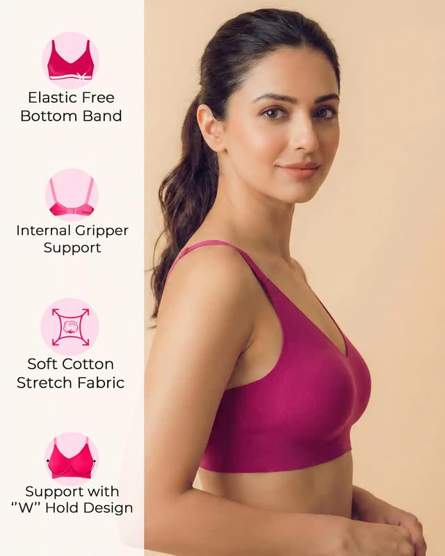 Image of Tweens Cotton Non-Padded Bonded Bra for Women | Full Coverage Wire-Free Bra | Hidden Concealer | Seamless No-Dig Comfort | Breathable Cotton | Elastic-Free Bottom Band & Side Wings | Pack of 1|