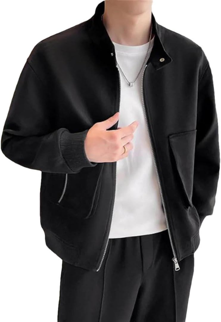 Generic Men's Spring And Autumn Slim Standing Collar Simple Zipper