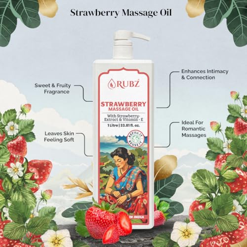 Image of Rubz Sweet Strawberry Body Massage Oil | Aromatic, Moisturizing & Relaxing Oil For Smooth | For Hydrating, Nourishing & Skin-Softening | 1 Litre