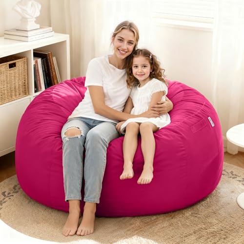 Image of HABUTWAY Bean Bag Chair: Giant 4' Memory Foam Furniture Bean Bag Chairs for Adults with Microfiber Cover 4Ft (Hot Pink)